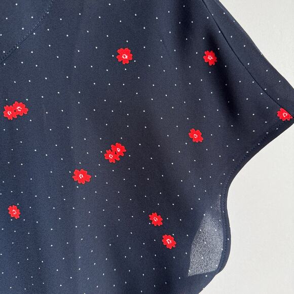 Banana Republic Dainty Floral Top Blouse Small Petite Navy Blue Dot Career Work - Picture 7 of 12